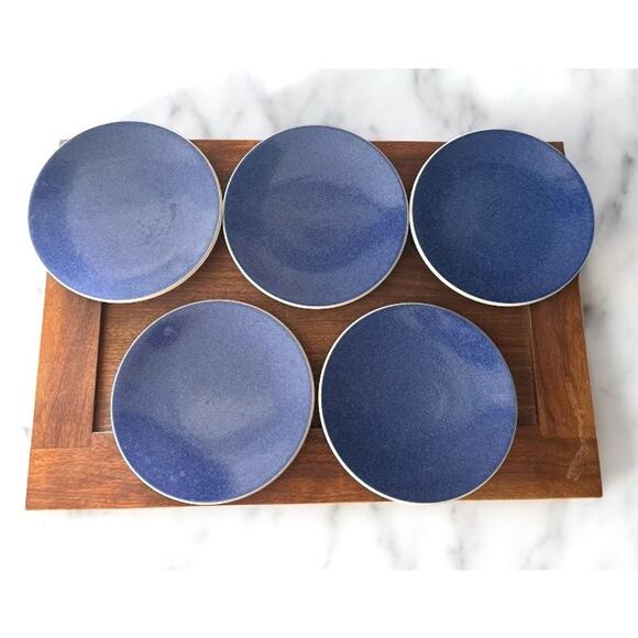 Vintage Set 5 Sasaki (Japan) Colorstone SAPPHIRE BLUE Bread Salad Plates Japan